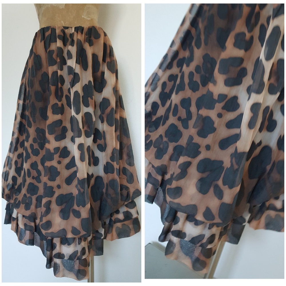 Zara Leopard Ruffle Silk Bubble Skirt Size Medium